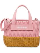 Miu Miu Matelassé And Wicker Tote Bag - Pink & Purple