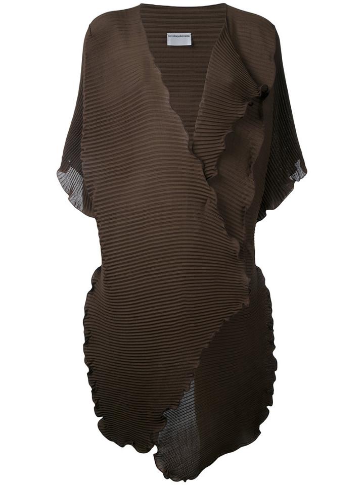 Kotohayokozawa - Pleated Open Coat - Women - Polyester - M, Brown, Polyester