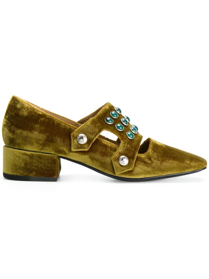 Toga Pulla Embellished Velvet Loafers - Green