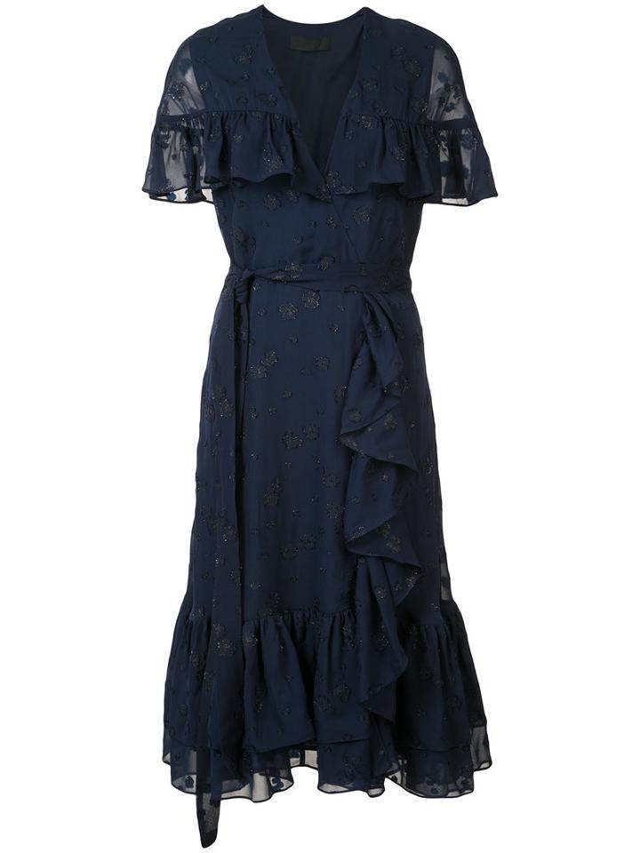 Co Belted Ruffle Trim Dress, Women's, Size: Small, Blue, Silk/polyamide/polyester