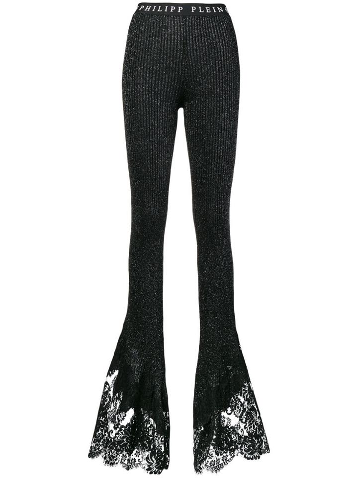 Philipp Plein Flared Ribbed Knit Trousers - Black