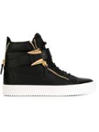 Giuseppe Zanotti Design Zip Detail Hi-top Sneakers, Men's, Size: 45, Black, Leather/rubber