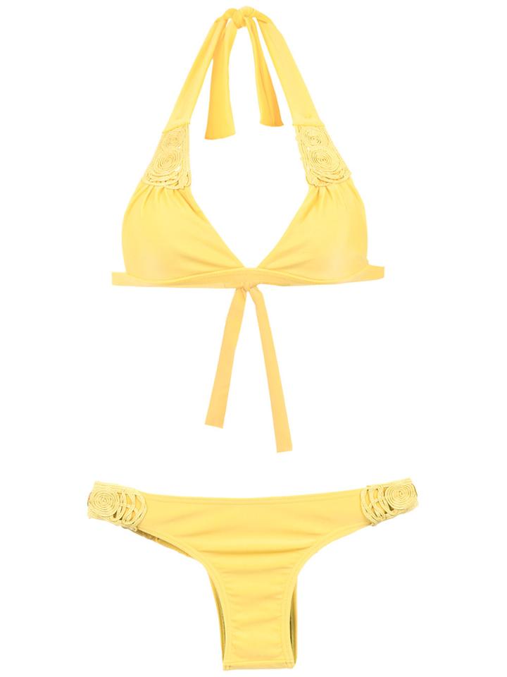 Amir Slama Textured Triangle Top Bikini Set - Yellow & Orange