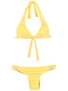 Amir Slama Textured Triangle Top Bikini Set - Yellow & Orange