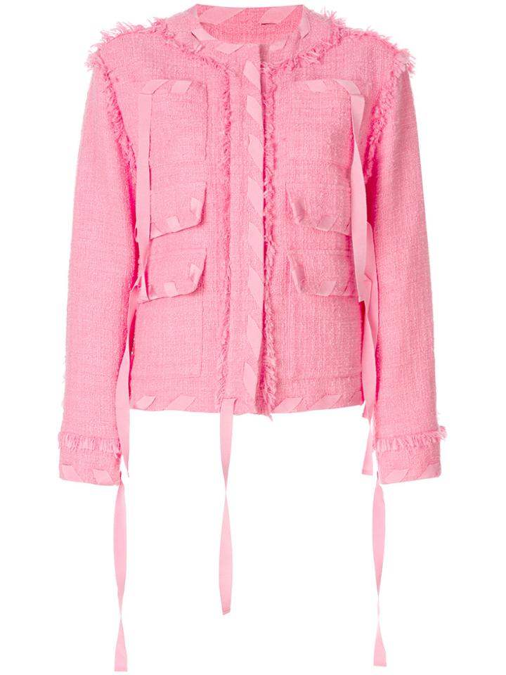 Msgm Ribbon Hem Tweed Jacket - Pink & Purple