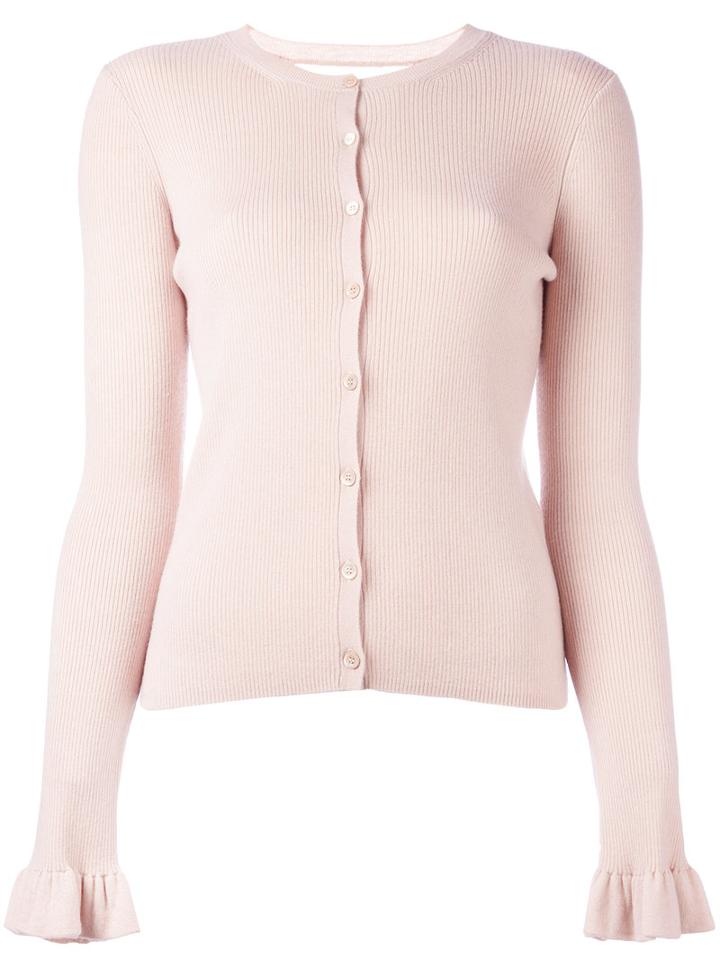 Red Valentino Ruffled Cuffs Cardigan, Women's, Size: Xs, Nude/neutrals, Silk/cashmere/polyamide