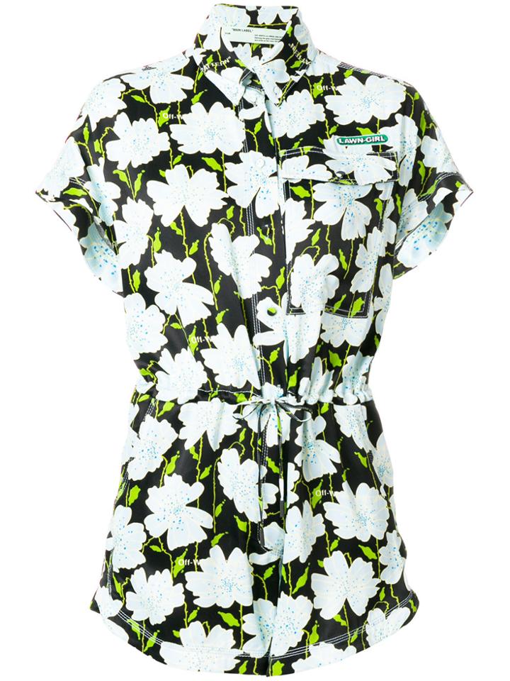 Off-white Floral Print Playsuit - Multicolour