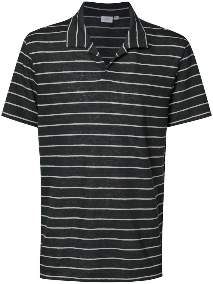 Onia - Shaun Striped Polo Shirt - Men - Linen/flax/polyester - L, Grey, Linen/flax/polyester