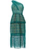 Self-portrait Floral Chain Guipure One Shoulder Dress - Green
