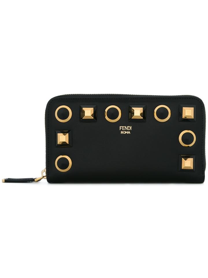 Fendi Studded Zip-around Wallet - Black