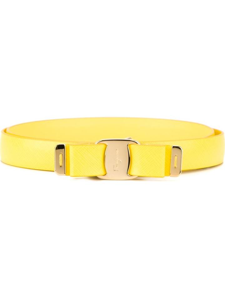 Salvatore Ferragamo Vara Belt, Women's, Size: 90, Yellow/orange, Calf Leather
