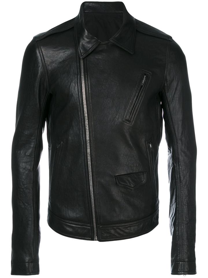 Rick Owens - Off-center Zip Fastening Jacket - Men - Cotton/leather/cupro - 50, Black, Cotton/leather/cupro