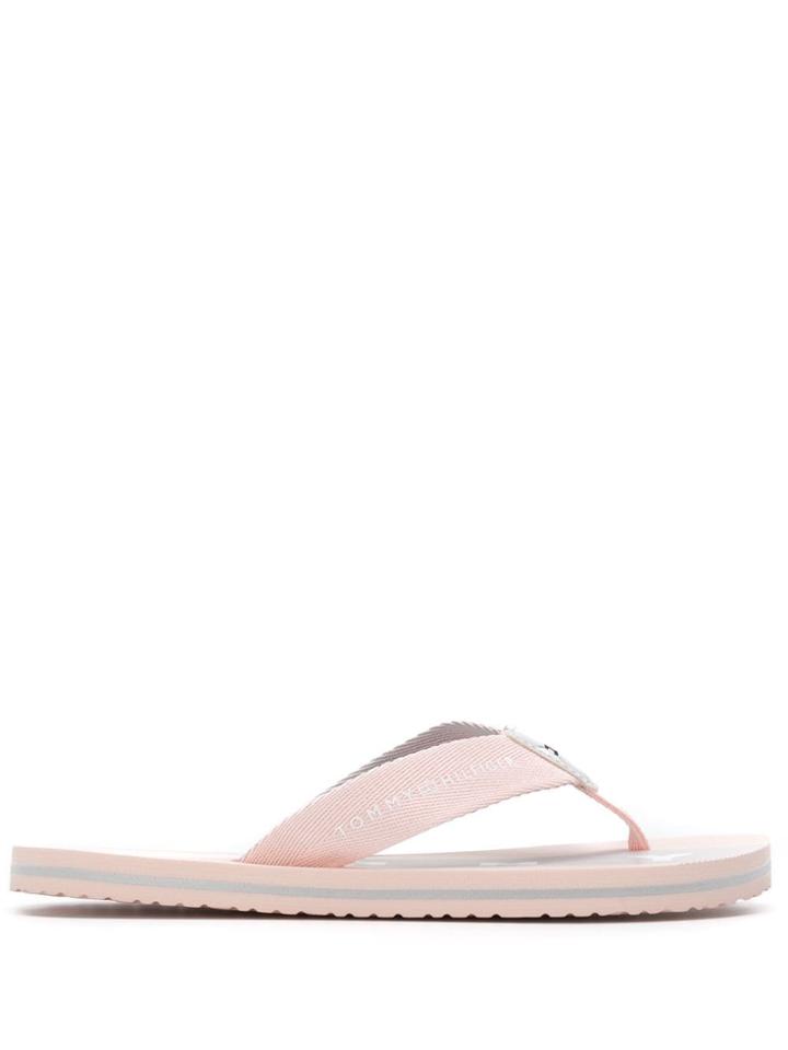 Tommy Hilfiger Flat Beach Flag Print Flip Flops - Pink