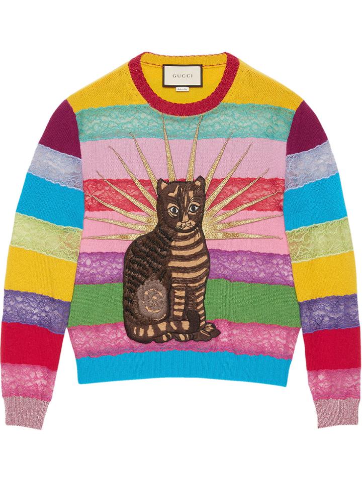 Gucci Embroidered Merino And Lace Knit Top - Multicolour