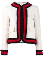 Gucci Cropped Web Trim Jacket, Women's, Size: 42, Nude/neutrals, Silk/cotton/wool/silk