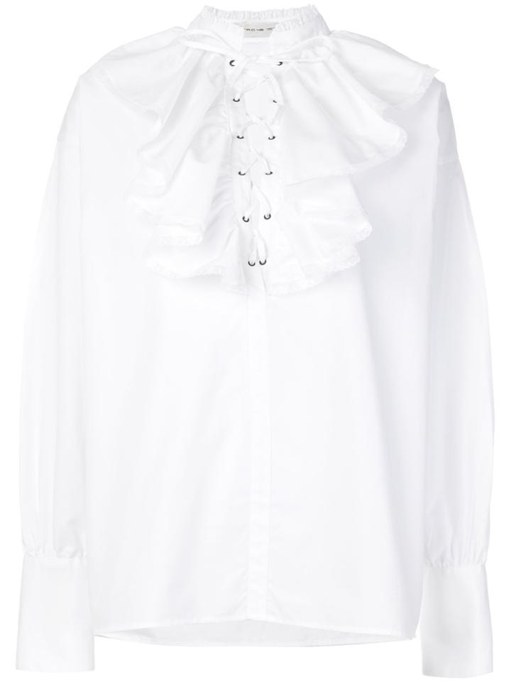 Etro Lace-up Ruffle Bib Shirt - White