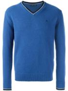 Etro Contrast Trim V-neck Sweater, Men's, Size: Large, Blue, Wool