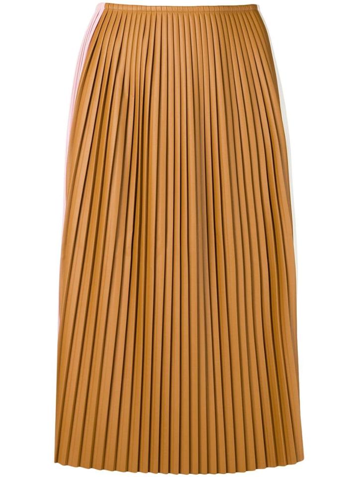 Plan C Contrast Panel Pleated Skirt - Brown