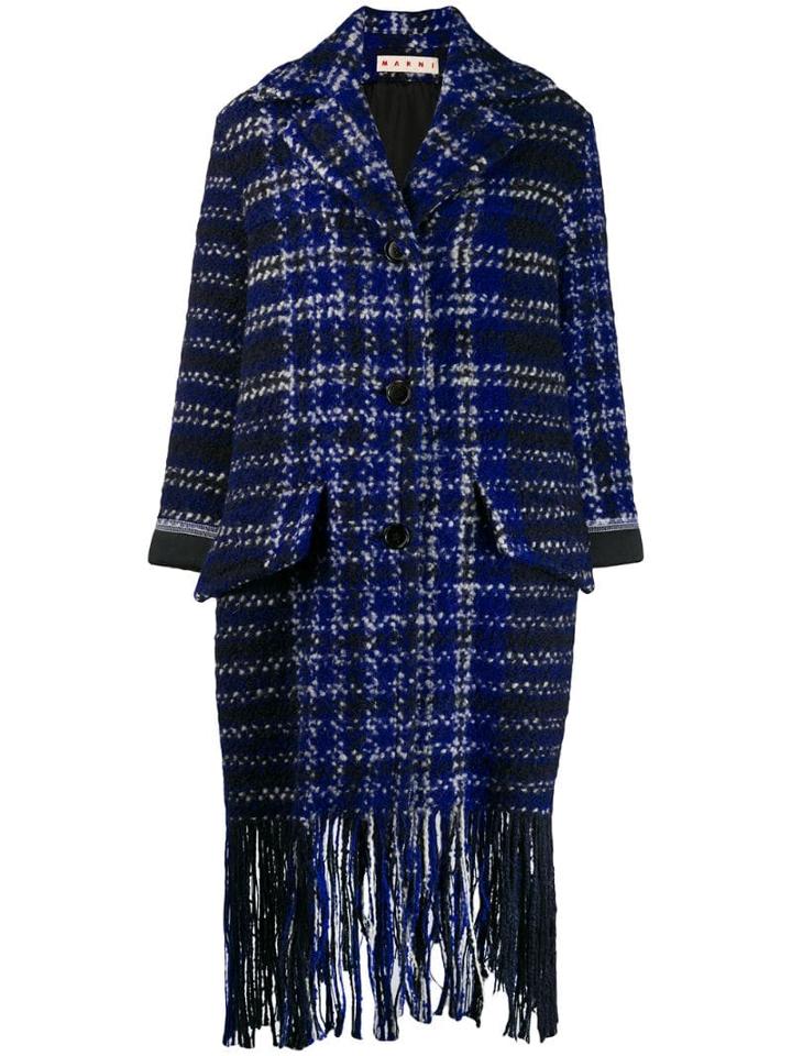 Marni Plaid Fringe Coat - Blue
