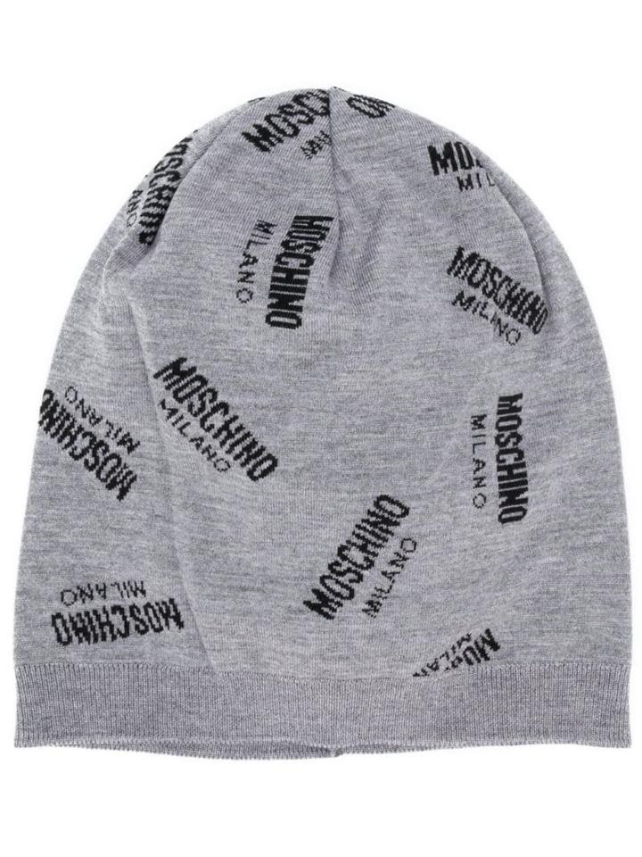 Moschino Intarsia Logo Beanie - Grey