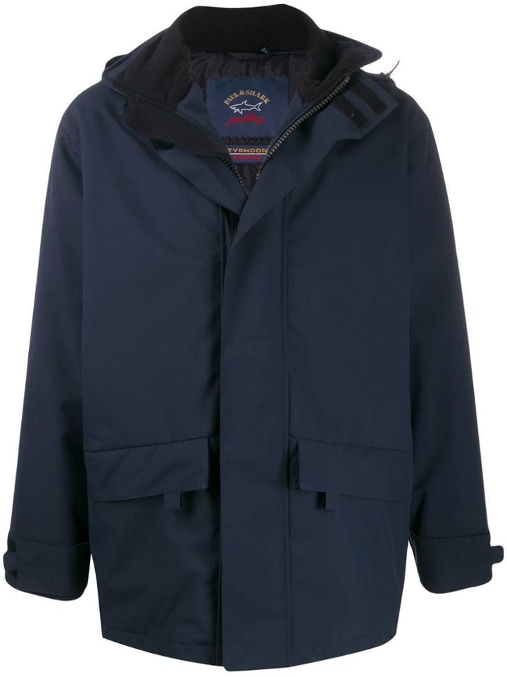 Paul & Shark Logo Print Hooded Coat - Blue