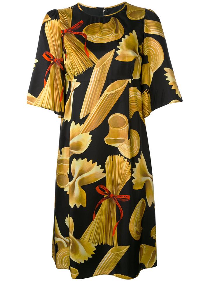 Dolce & Gabbana - Pasta Print Shift Dress - Women - Silk - 46, Black, Silk
