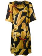 Dolce & Gabbana - Pasta Print Shift Dress - Women - Silk - 46, Black, Silk