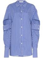 Delada Striped Double Cuff Sleeve Shirt - Blue