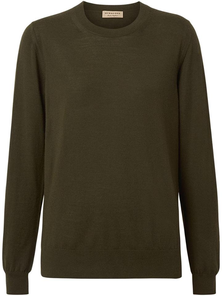 Burberry Vintage Check Detail Merino Wool Sweater - Green