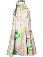 Tibi Floral Print Halterneck Dress - Neutrals
