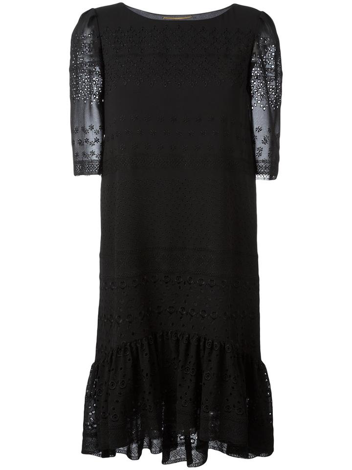 Saint Laurent Broderie Anglaise Midi Dress, Size: Medium, Black, Silk/cotton/viscose