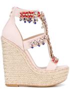 Elie Saab Embellished Wedge Sandals - Nude & Neutrals