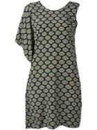 Msgm - Patterned Asymmetric Dress - Women - Silk - 42, Black, Silk