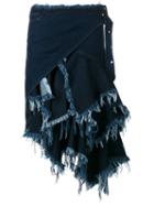 Marques'almeida Asymmetric Frayed Denim Midi Skirt, Women's, Size: 8, Blue, Cotton