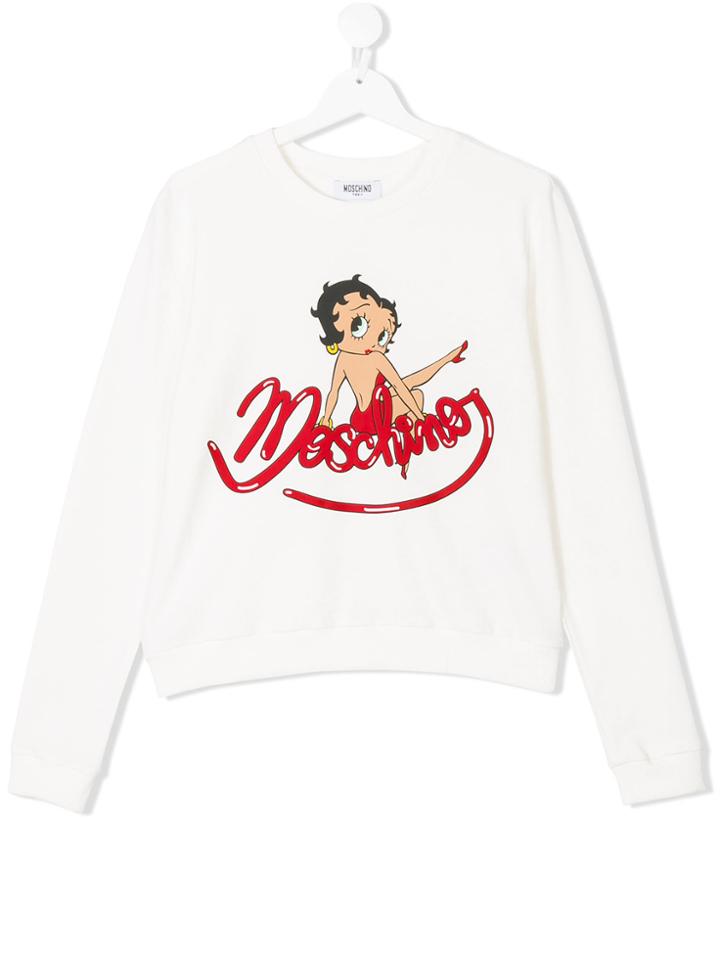 Moschino Kids Betty Boop Logo Hooded Sweatshirt - White