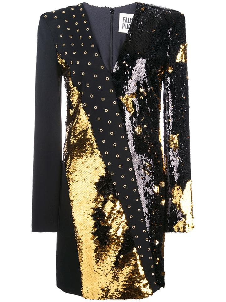 Fausto Puglisi Sequinned Plunge Neck Mini Dress - Black