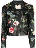 Twin-set Embroidered Floral Biker Jacket - Black