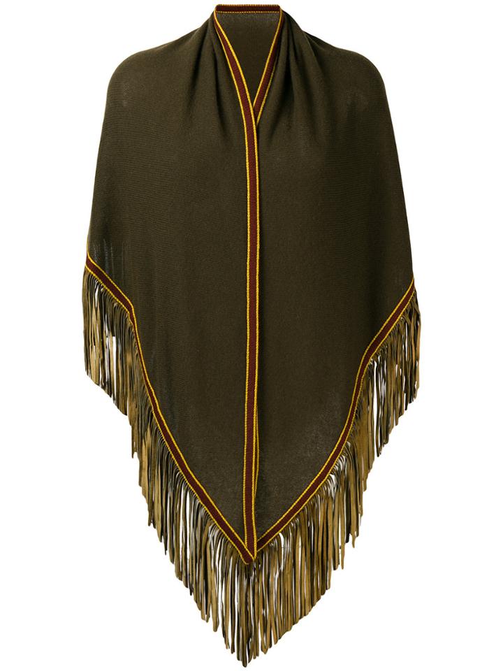 Antonia Zander Fringe Poncho Scarf - Green