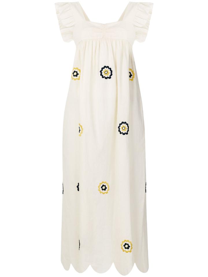 Alexa Chung Floral Embroidered Ruffle Dress - Nude & Neutrals