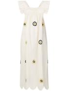 Alexa Chung Floral Embroidered Ruffle Dress - Nude & Neutrals