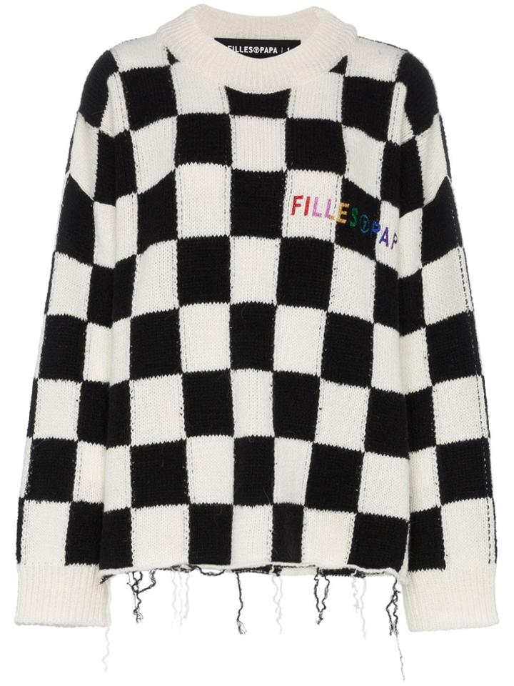 Filles A Papa Checked Logo Embroidered Wool Sweatshirt - Black