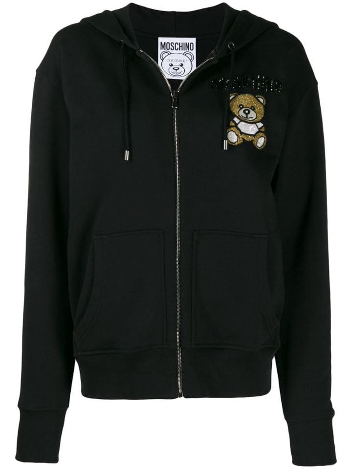 Moschino Beaded Teddy Bear Zipped Hoodie - Black