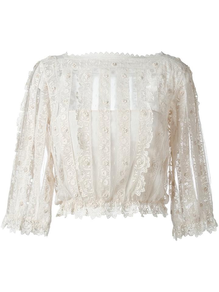 Red Valentino Boat Neck See-through Blouse, Women's, Size: 44, White, Polyester/cotton