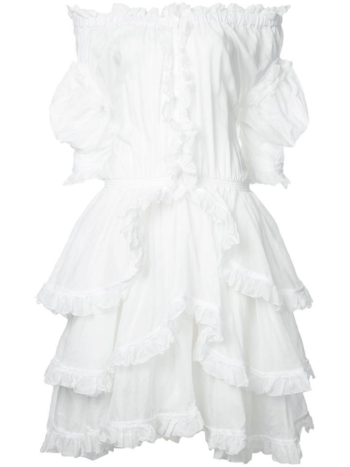 Faith Connexion - Ruffled Off Shoulder Dress - Women - Cotton - 38, White, Cotton