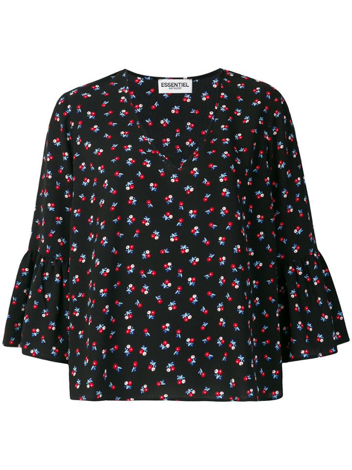 Essentiel Antwerp Floral Tie Neck Tassel Top - Black