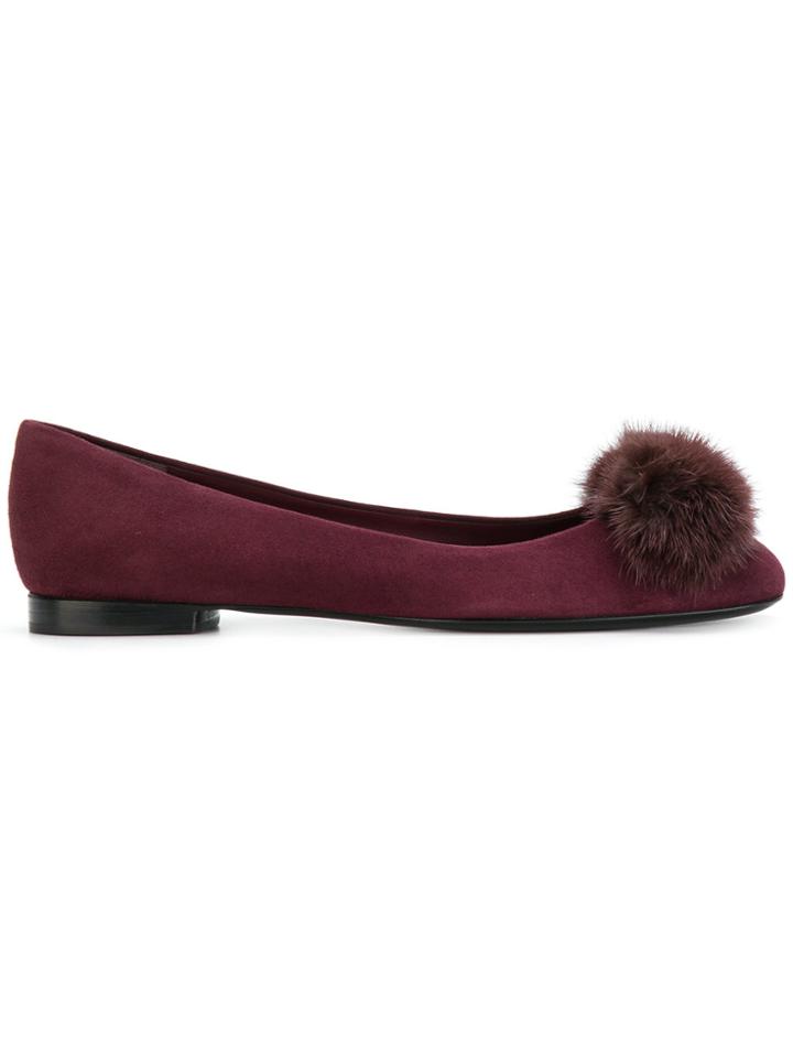 Salvatore Ferragamo Fur Vara Ballerina Shoes - Red