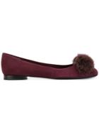 Salvatore Ferragamo Fur Vara Ballerina Shoes - Red