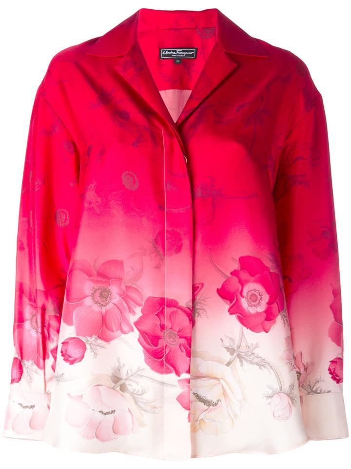 Salvatore Ferragamo Ombré Floral Shirt, Women's, Size: 42, Pink/purple, Silk