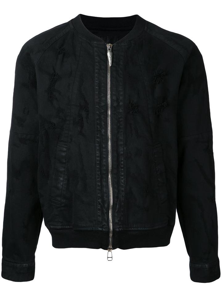 Fagassent - Distressed Effect Bomber Jacket - Men - Cotton/polyurethane - 3, Black, Cotton/polyurethane