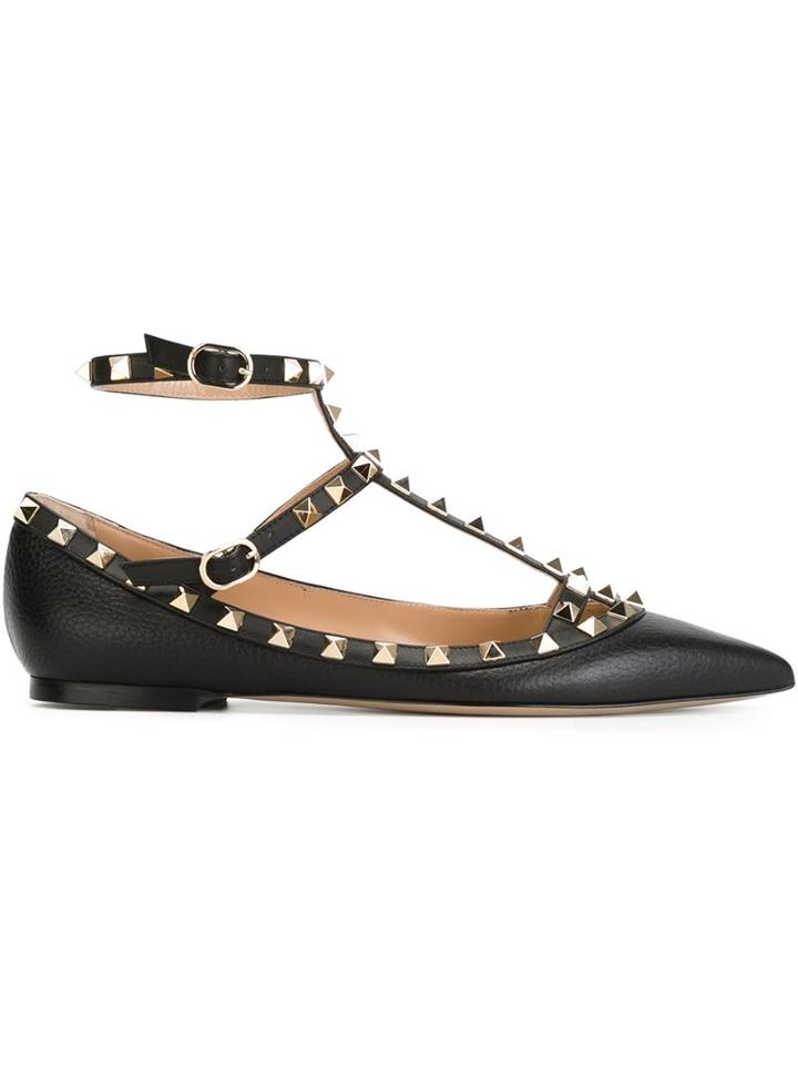 Valentino Rockstud Ballerinas, Women's, Size: 37.5, Black, Leather/metal Other